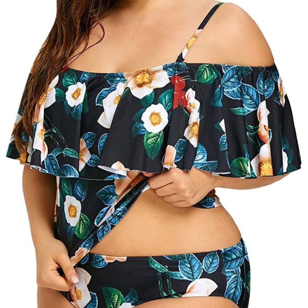 Two Piece Floral Off Shoulder Bathing Suit